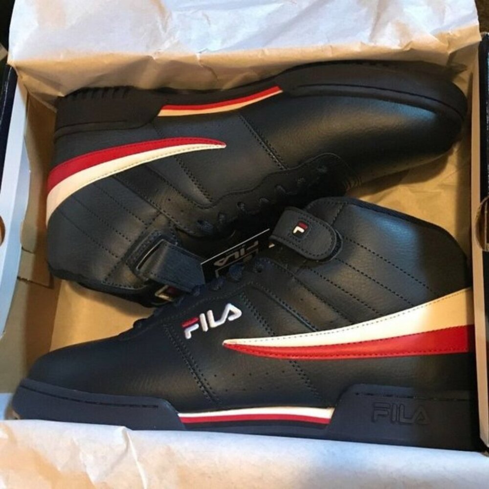 NEW Fila F13 Sneakers Navy White Red High Top 10.5